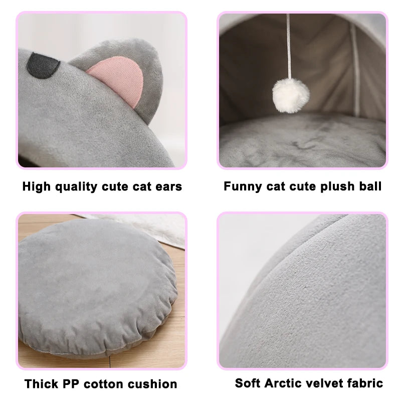 Cama Cálida y Acolchada para Gatos - Diseño Orejitas Divertidas 🐾