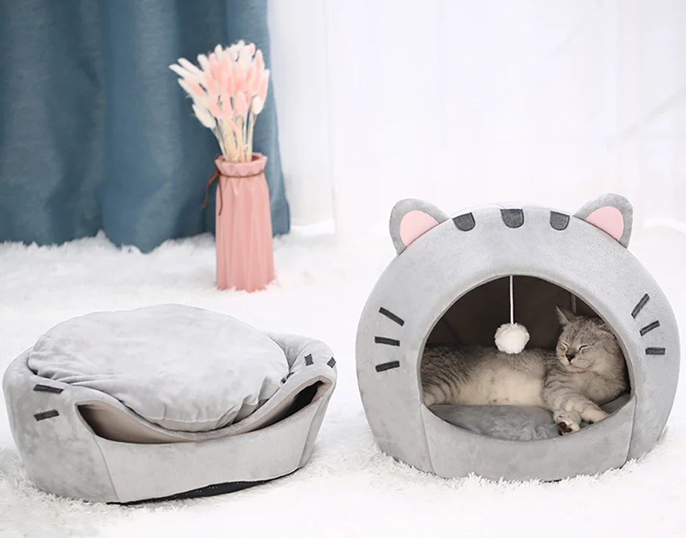 Cama Cálida y Acolchada para Gatos - Diseño Orejitas Divertidas 🐾