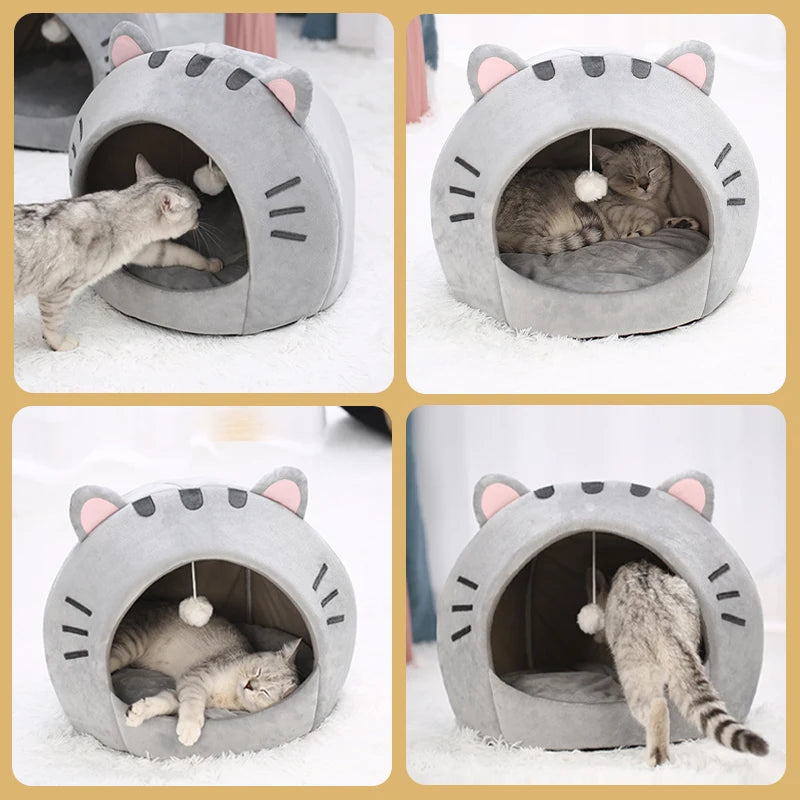 Cama Cálida y Acolchada para Gatos - Diseño Orejitas Divertidas 🐾