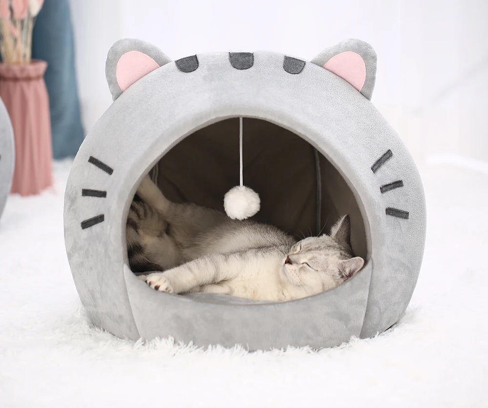 Cama Cálida y Acolchada para Gatos - Diseño Orejitas Divertidas 🐾