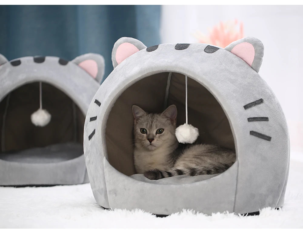 Cama Cálida y Acolchada para Gatos - Diseño Orejitas Divertidas 🐾