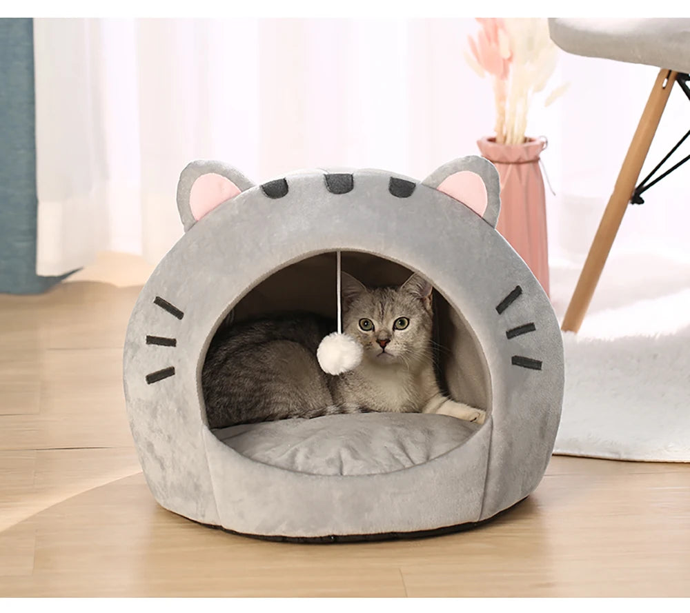 Cama Cálida y Acolchada para Gatos - Diseño Orejitas Divertidas 🐾