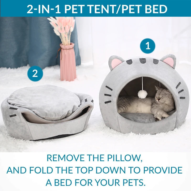 Cama Cálida y Acolchada para Gatos - Diseño Orejitas Divertidas 🐾